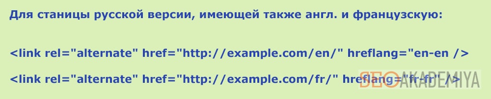 Фото использования атрибутов hreflang и alternate