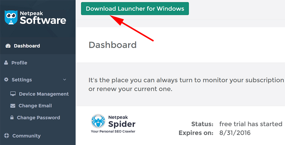 Скачивание Netpeak Launcher