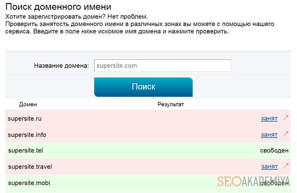 Подбор домена на 2ip.ru