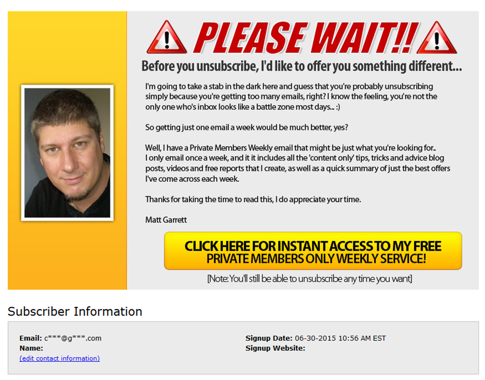 Посадочная страница отписки от рассылки