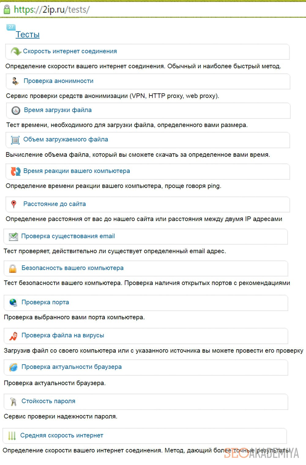 Простые тесты на 2ip.ru