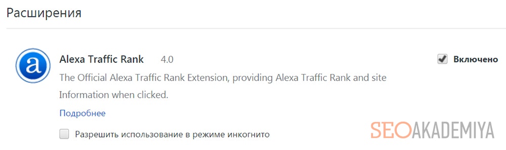Расширение Alexa Rank для браузера