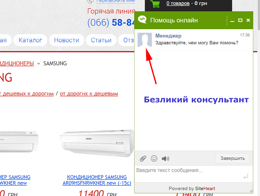 Окно он-лайн поддержки с менеджером без фото
