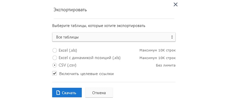 Скрин экспорта истории позиций из серанкинг