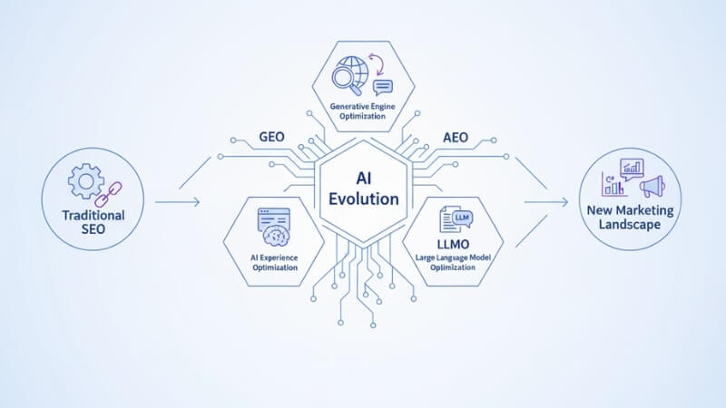 GEO, AEO, LLMO взаємозв'язок фото