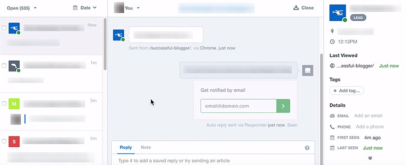 Интерфейс сервиса онлайн консультанта intercom