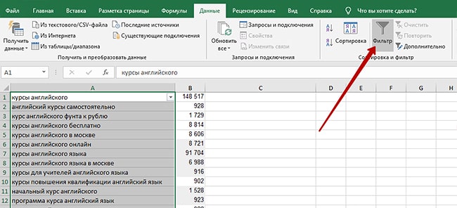 Использование фильтров для поиска минус слов в семантике