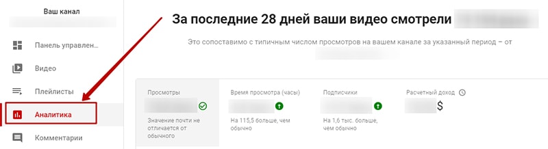 как посмотреть аналитику канала на ютубе картинка
