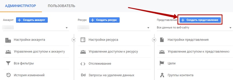 как создать представление в google analytics