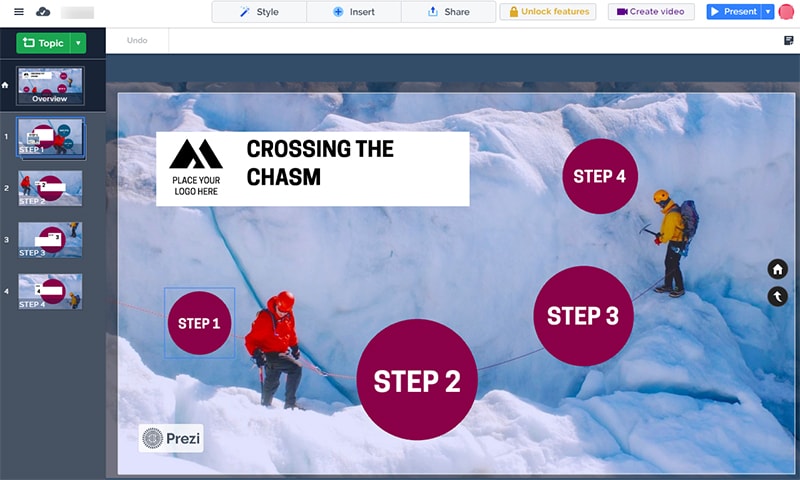 оригинальный подход к виду презентаций в Prezi