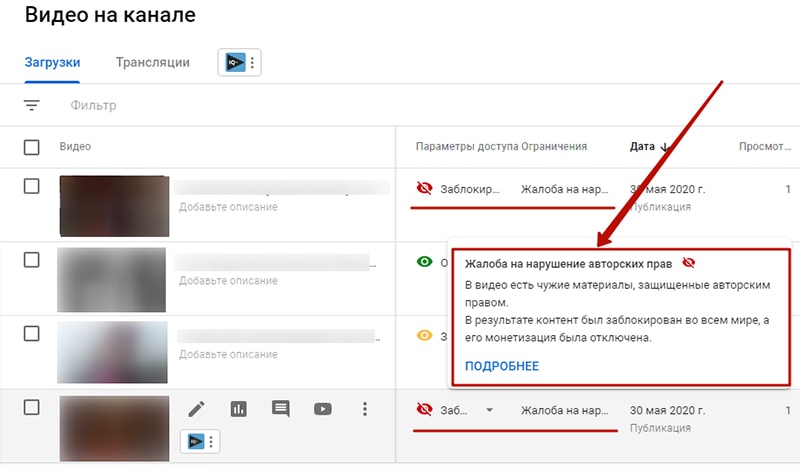 пример нарушения авторских прав на ютубе