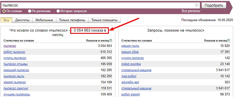 пример высокочастотного запроса