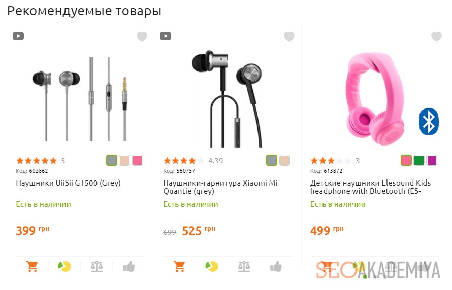 Рекомендуемые товары на странице