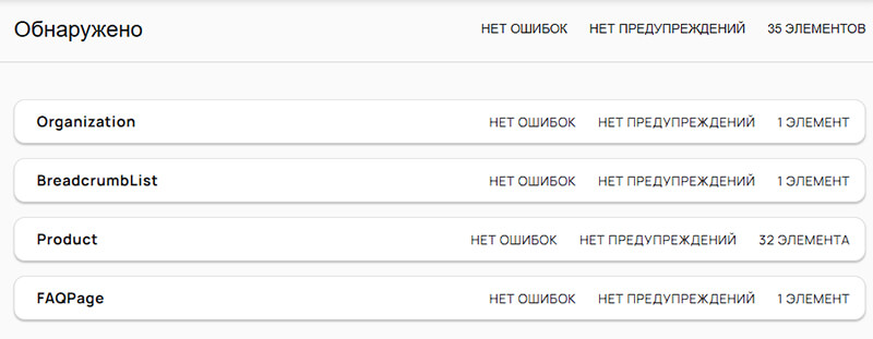 результаты анализа разметки schema org