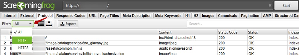 Screaming frog проверка протокола http и https 