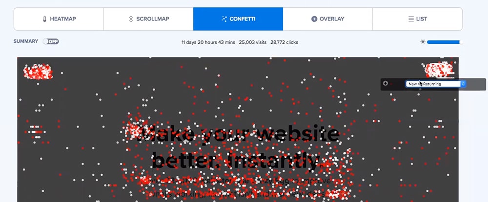 Инструмент конфетти в crazyegg