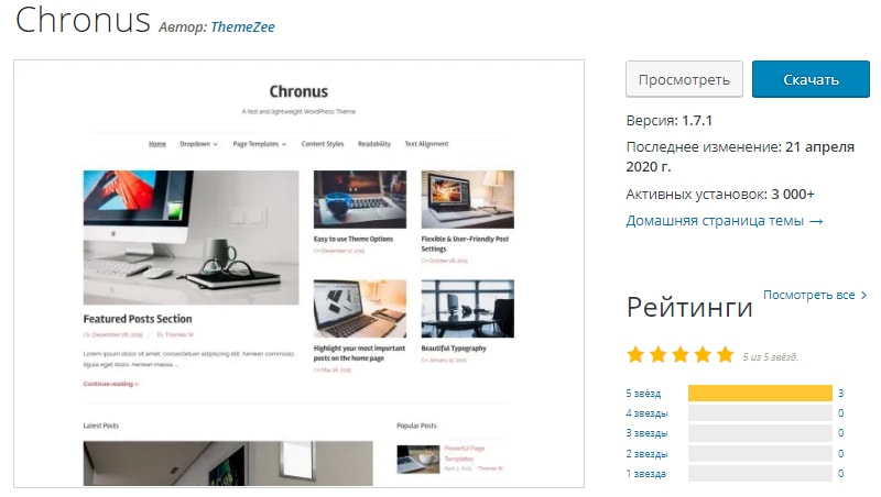 шаблон Chronus для информационного портала