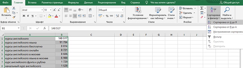 Группирование ключевых слов по частотности
