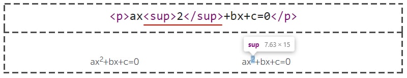 sup для верхнего индекса текста