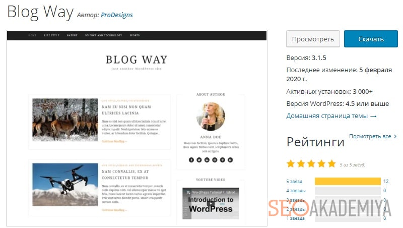 тема Blog Way для информационных сайтов