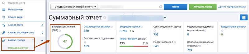 уровень авторитета сайта по данным Serpstat картинка