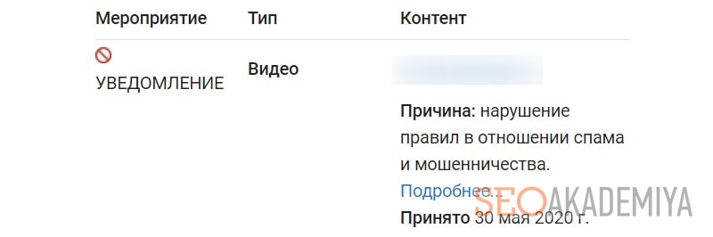 за спам на ютубе можно получить страйк пример